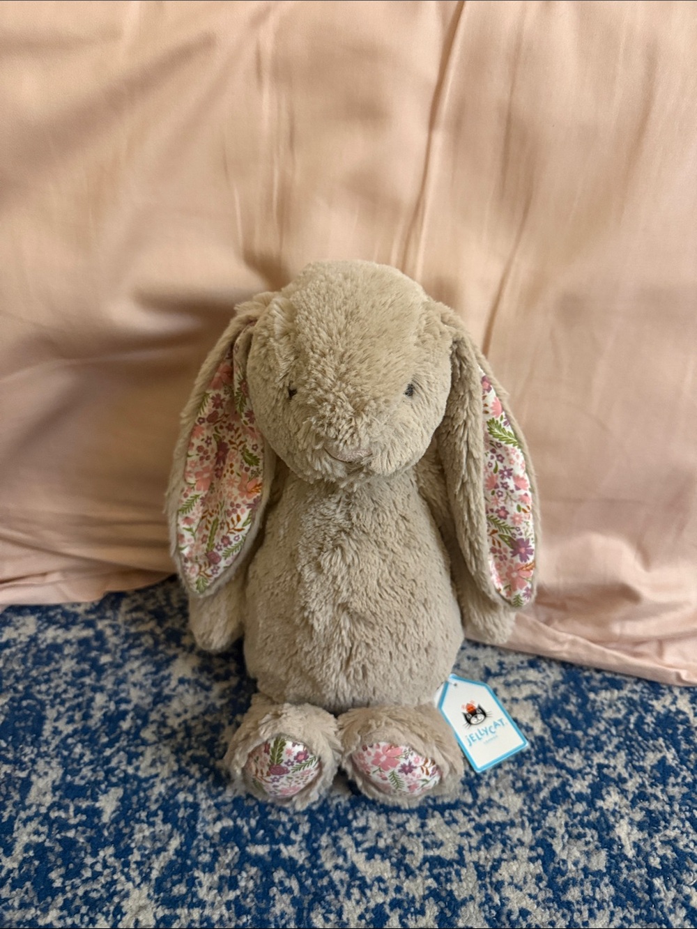 Jellycat Blossom Beige Plush Bunny with Floral Inner Ears